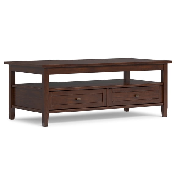Simpli Home Warm Shaker Solid Wood 48 inch Wide Transitional Coffee Table in Russet Brown