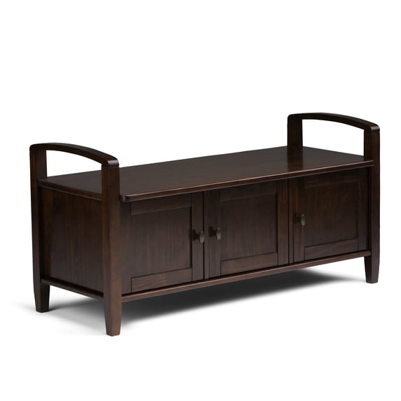 Simpli Home Warm Shaker 44 inch Wide Solid Wood Entryway Storage Bench in Brunette Brown