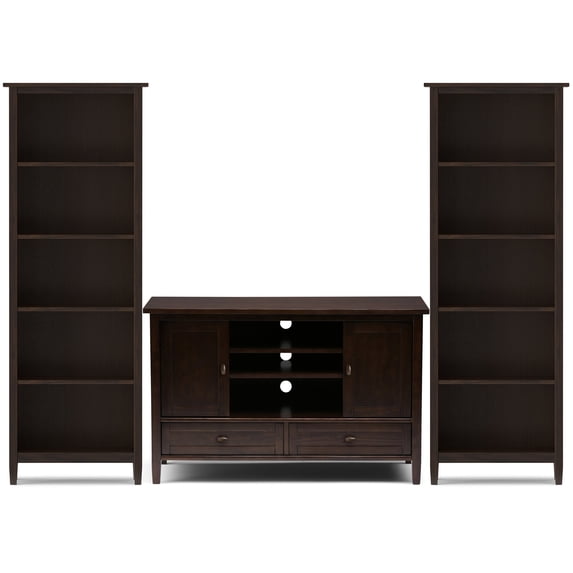 Warm Shaker Solid Wood Transitional 47 inch Wide TV Stand with Two 26 inch Wide Bookcases in Tobacco Brown (Set of 3)