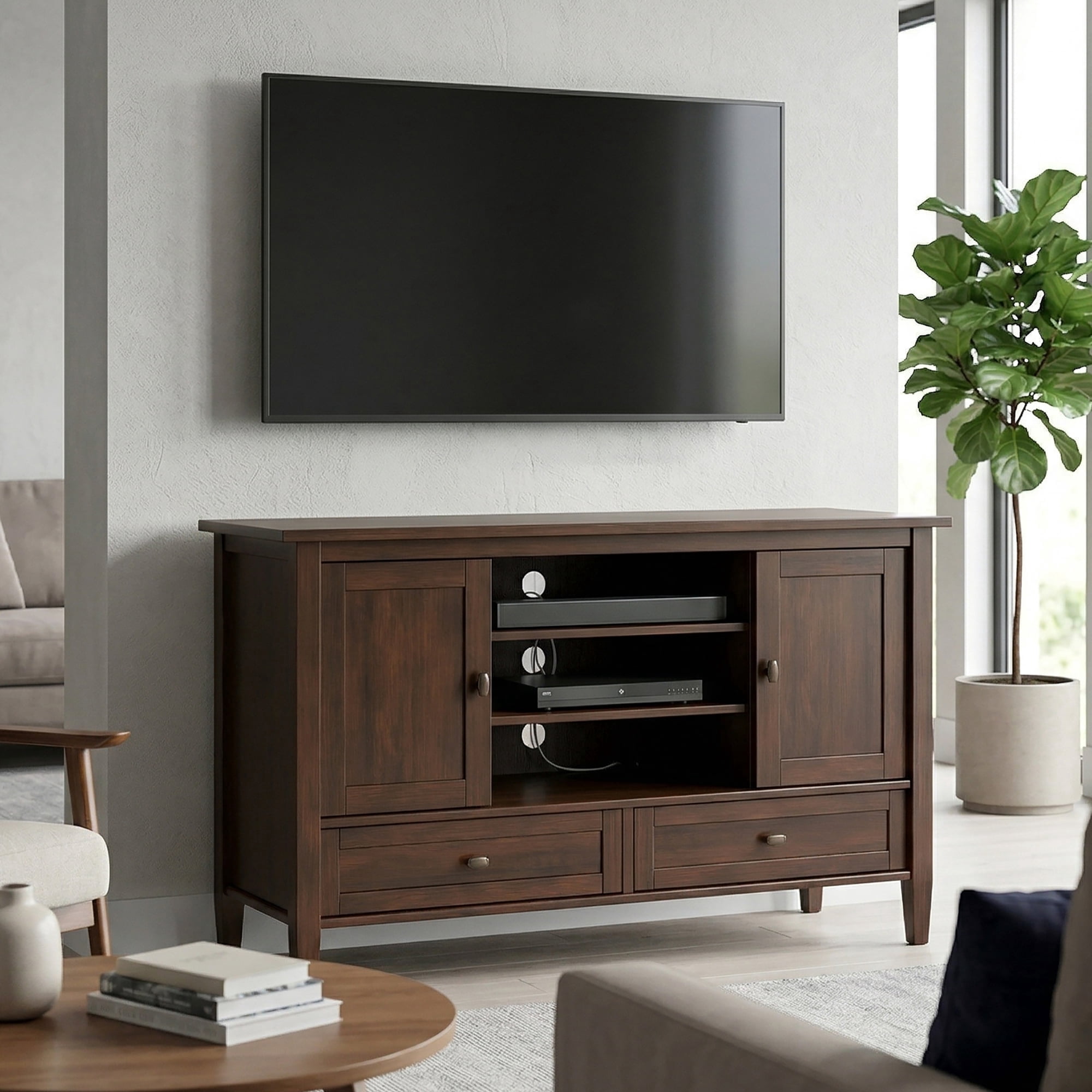 Simpli Home Warm Shaker TV Stand and Bookcase