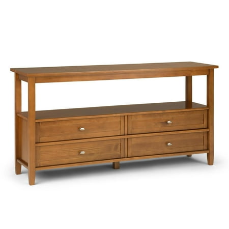 Simpli Home - Warm Shaker Rectangular Rustic Wood 4-Drawer Console Table - Light Golden Brown