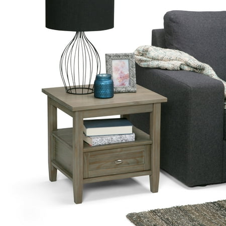 Simpli Home - Warm Shaker SOLID WOOD 20 inch Wide Rectangle Transitional End Side Table in Distressed Grey - Distressed Gray