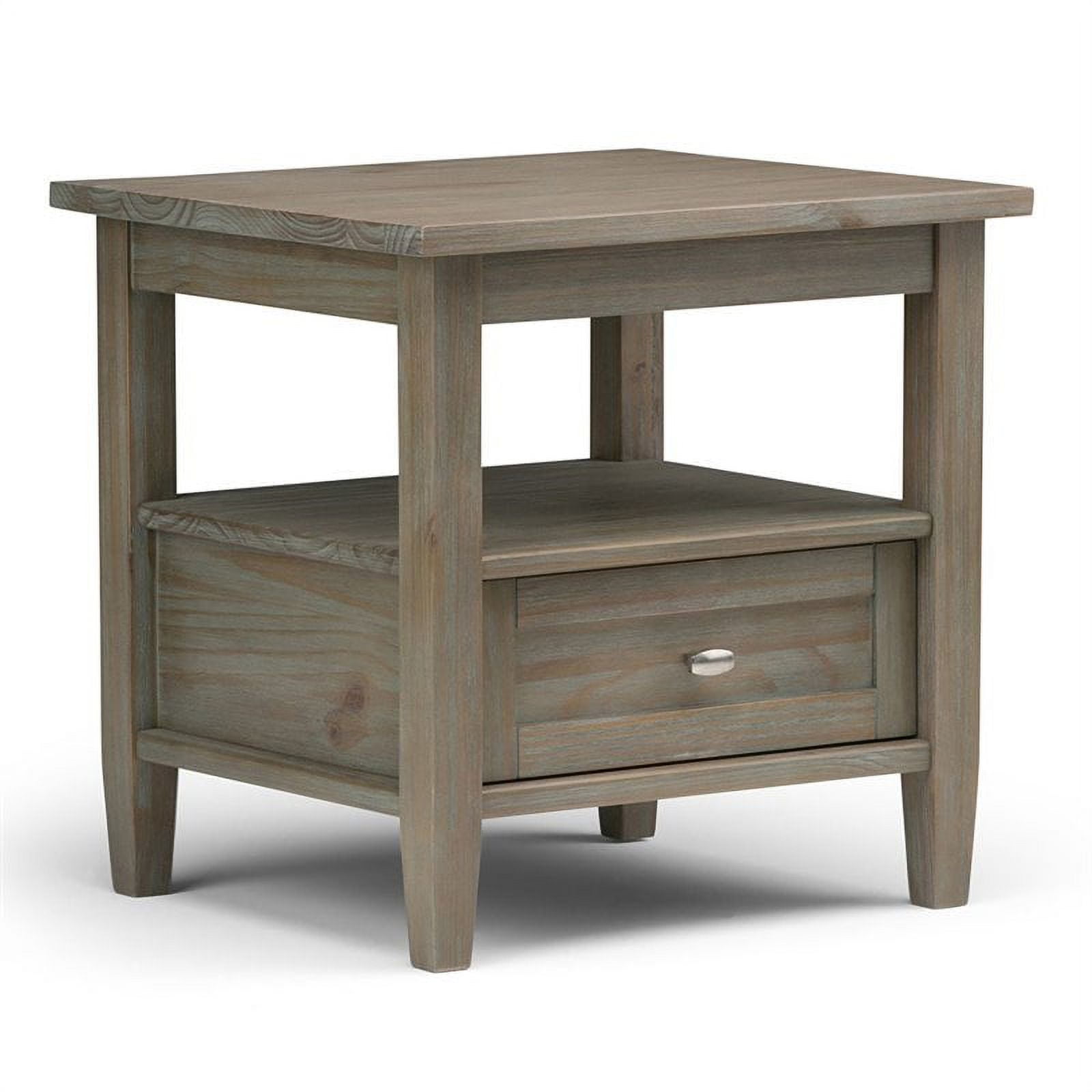 Rustic Distressed Gray Solid Wood End Table with Storage