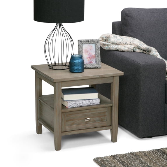 Simpli Home Warm Shaker Solid Wood 20 inch Wide Transitional End Table in Distressed Grey