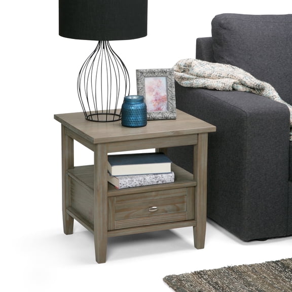 Simpli Home Warm Shaker Solid Wood 20 inch Wide Transitional End Table in Distressed Grey