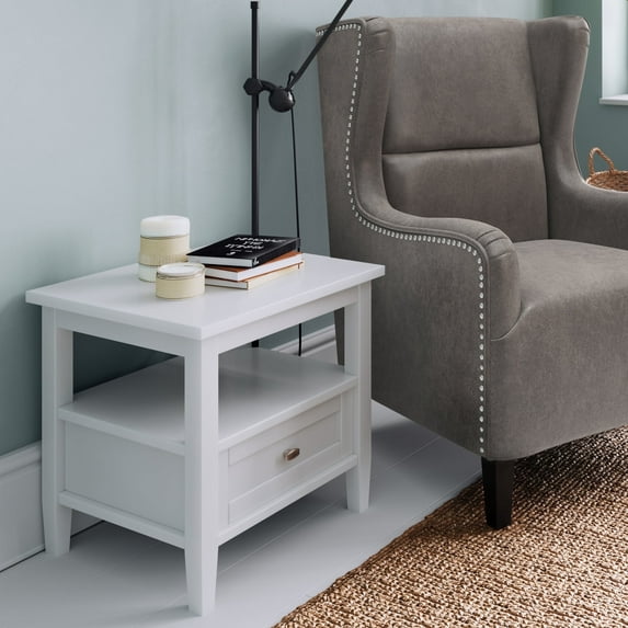 Simpli Home Warm Shaker Solid Wood 20 inch Wide Transitional End Table in White