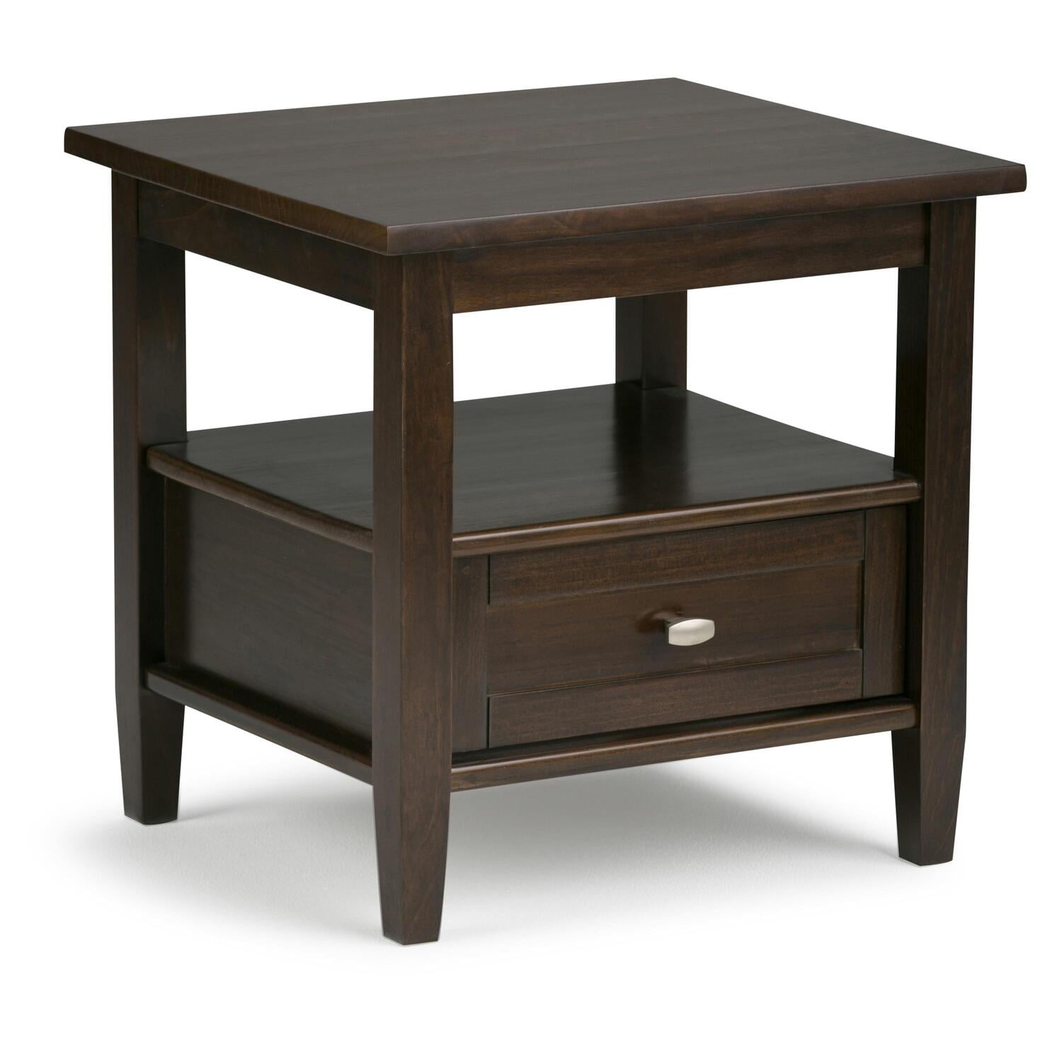 Tobacco Brown Rustic Solid Wood End Table with Storage