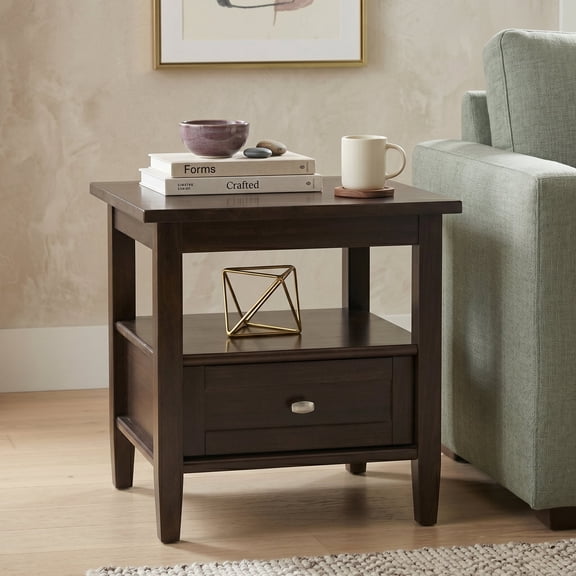 Simpli Home Warm Shaker Wood 20" Transitional End Side Table in Tobacco Brown
