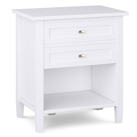 Simpli Home Warm Shaker Wood 24" Transitional Bedside Nightstand Table in White