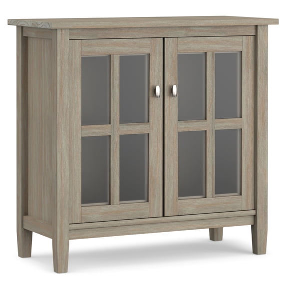 Simpli Home Warm Shaker 32 inch Wide Solid Wood Transitional Low Storage Cabinet in Distressed Grey