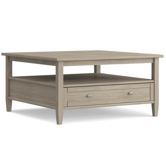 Warm Shaker 36 inch Wide Solid Wood Transitional Square Coffee Table in Distressed Grey