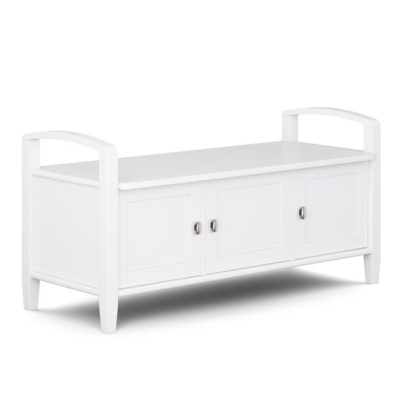 Simpli Home Warm Shaker 44 inch Wide Solid Wood Entryway Storage Bench in White