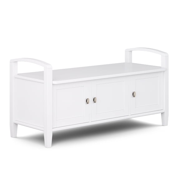 Simpli Home Warm Shaker SOLID WOOD 44 inch Wide Transitional Entryway Storage Bench in White