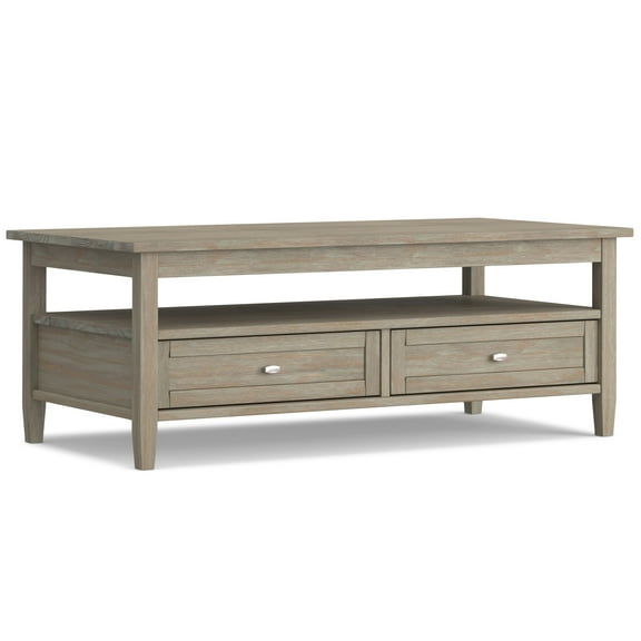 Warm Shaker Solid Wood 48 inch Wide Transitional Coffee Table in Distressed Grey