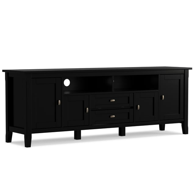 Simpli Home Warm Shaker Wood 72" Transitional TV Media Stand in Black For TVs up to 80"