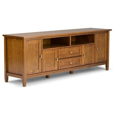 Simpli Home - Warm Shaker SOLID WOOD 72 inch Wide Transitional TV Media Stand in Light Golden Brown For TVs up to 80 inches - Light Golden Brown