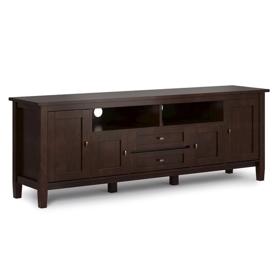 Warm Shaker 72 inch Wide Solid Wood TV Stand in Russet Brown For TVs up to 80 inches