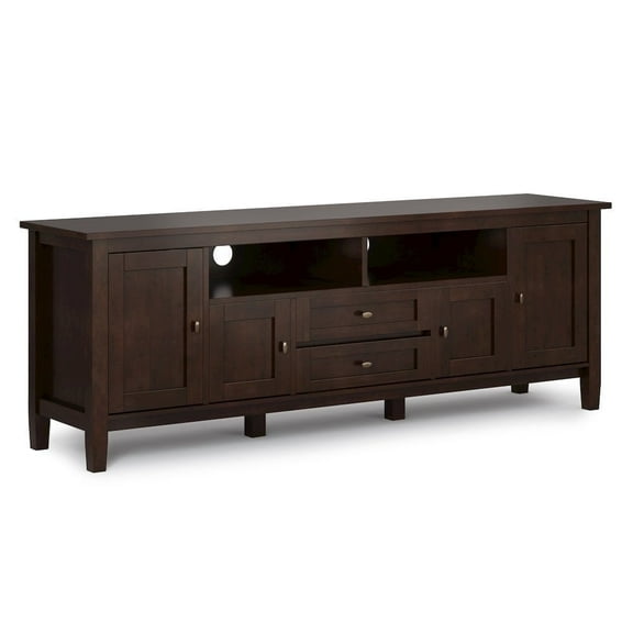 Warm Shaker 72 inch Wide Solid Wood TV Stand in Russet Brown For TVs up to 80 inches