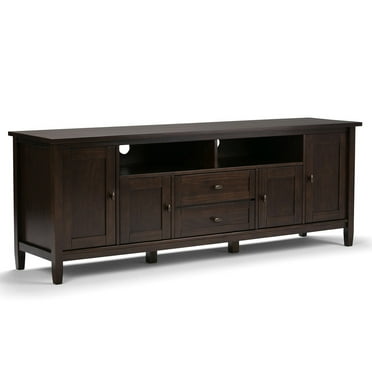 Simpli Home Warm Shaker Wood 72" Transitional TV Media Stand in Rustic Natural Brown For TVs up to 80"