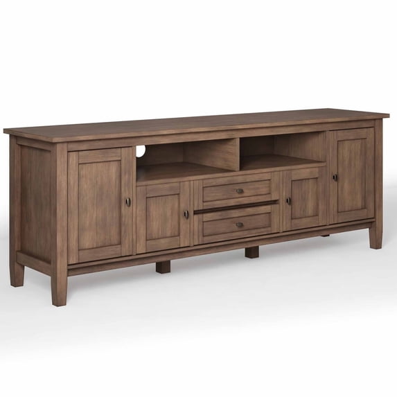 Warm Shaker 72 inch Wide Solid Wood TV Stand in Rustic Natural Aged Brown For TVs up to 80 inches