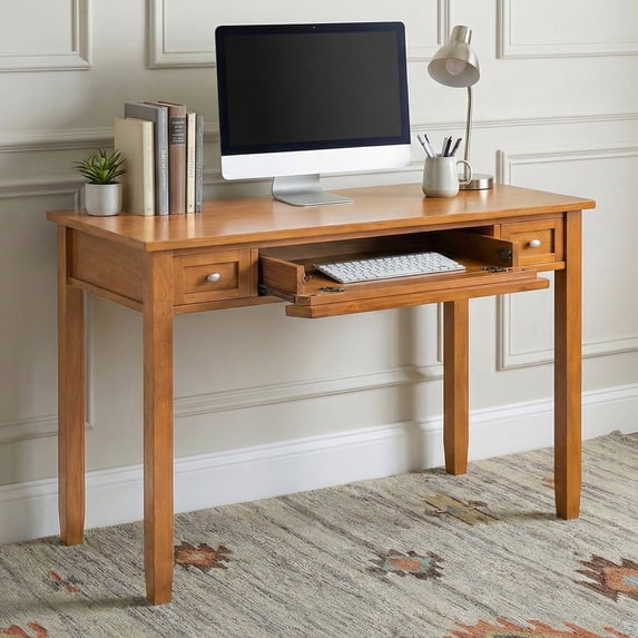 Simpli Home Warm Shaker 48 inch Wide Solid Wood Transitional Desk in Light Golden Brown