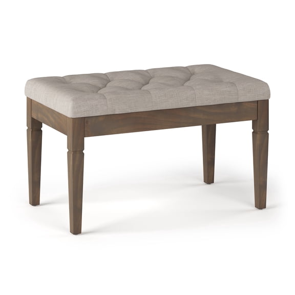 Waverly 28 inch Wide Traditional Rectangle Small Tufted Ottoman Bench in Natural Linen Look Fabric