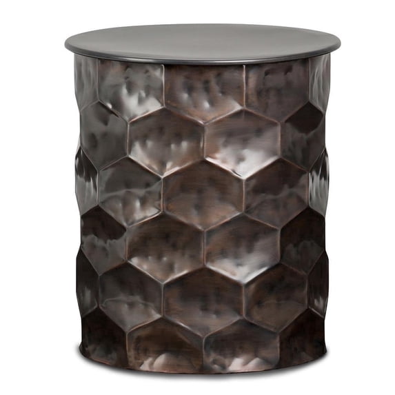 Simpli Home Whitney 17 inch Wide Industrial Metal Storage Side Table in Antique Silver, Fully Assembled