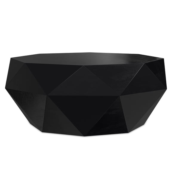 Zayn SOLID ACACIA WOOD 35 inch Wide Irregular Contemporary Coffee Table in Black, Fully Assembled