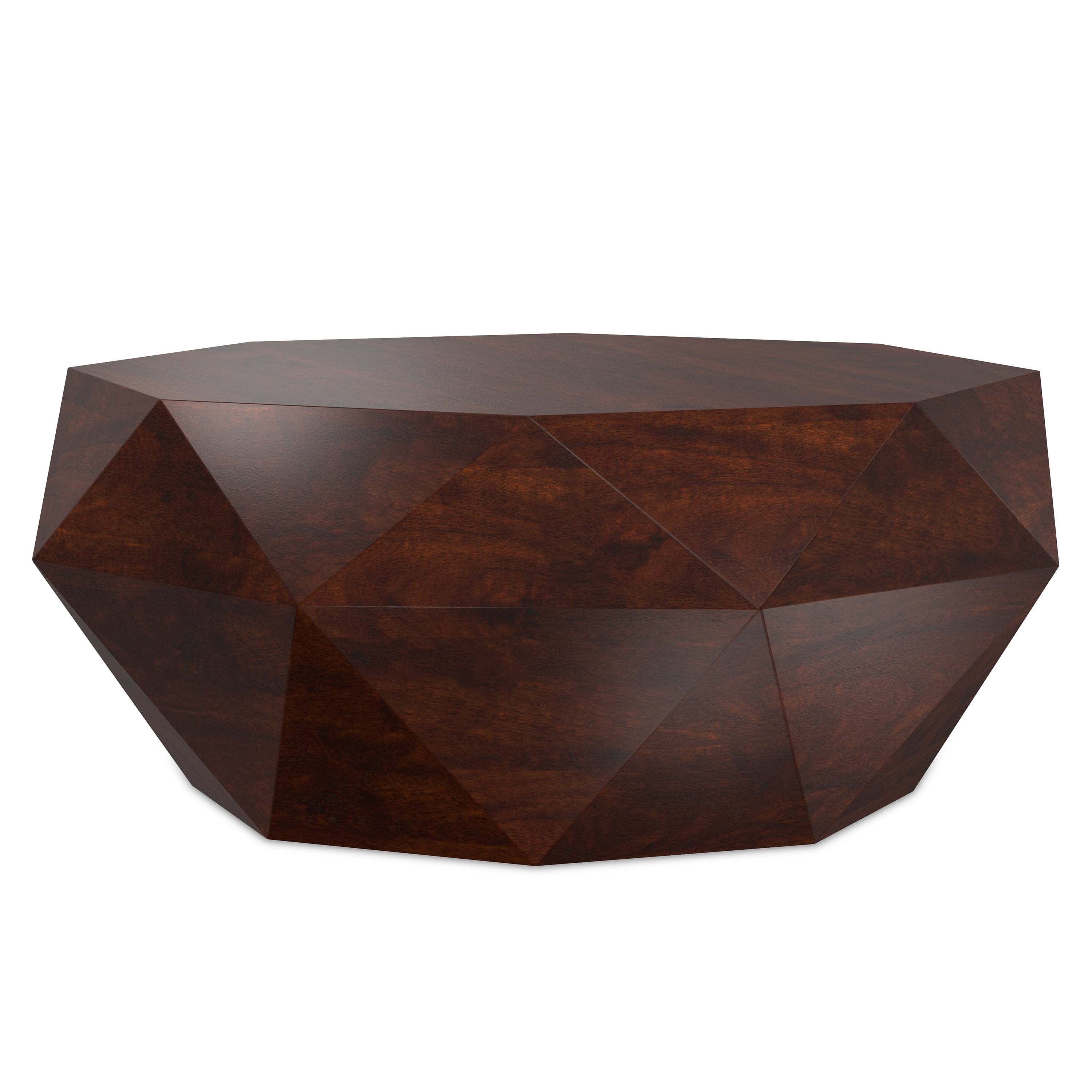 Zayn 35" Walnut Brown Geometric Drum Solid Acacia Wood Coffee Table