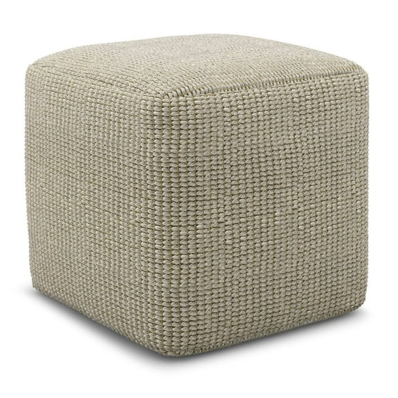 Simpli Home Zelma Square Woven Pouf in Cream