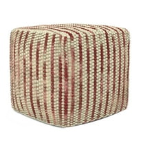 Simpli Home Zoey Boho Cube Woven Pouf in Maroon Cotton and Wool