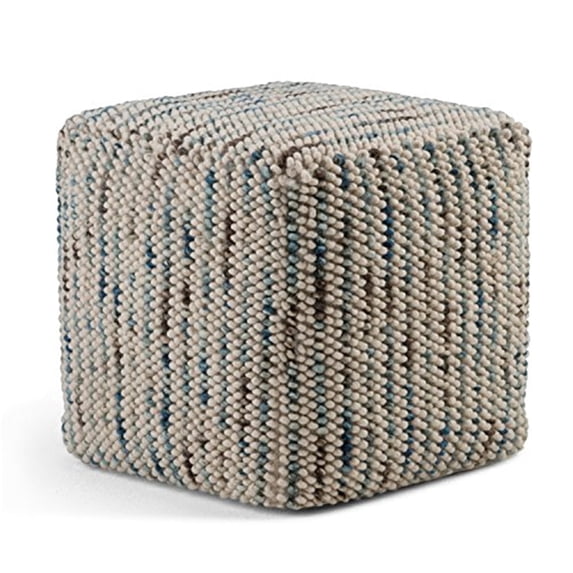 Simpli Home Zoey 18 inch Wide Boho Cube Pouf in Multi-Color Wool and Cotton