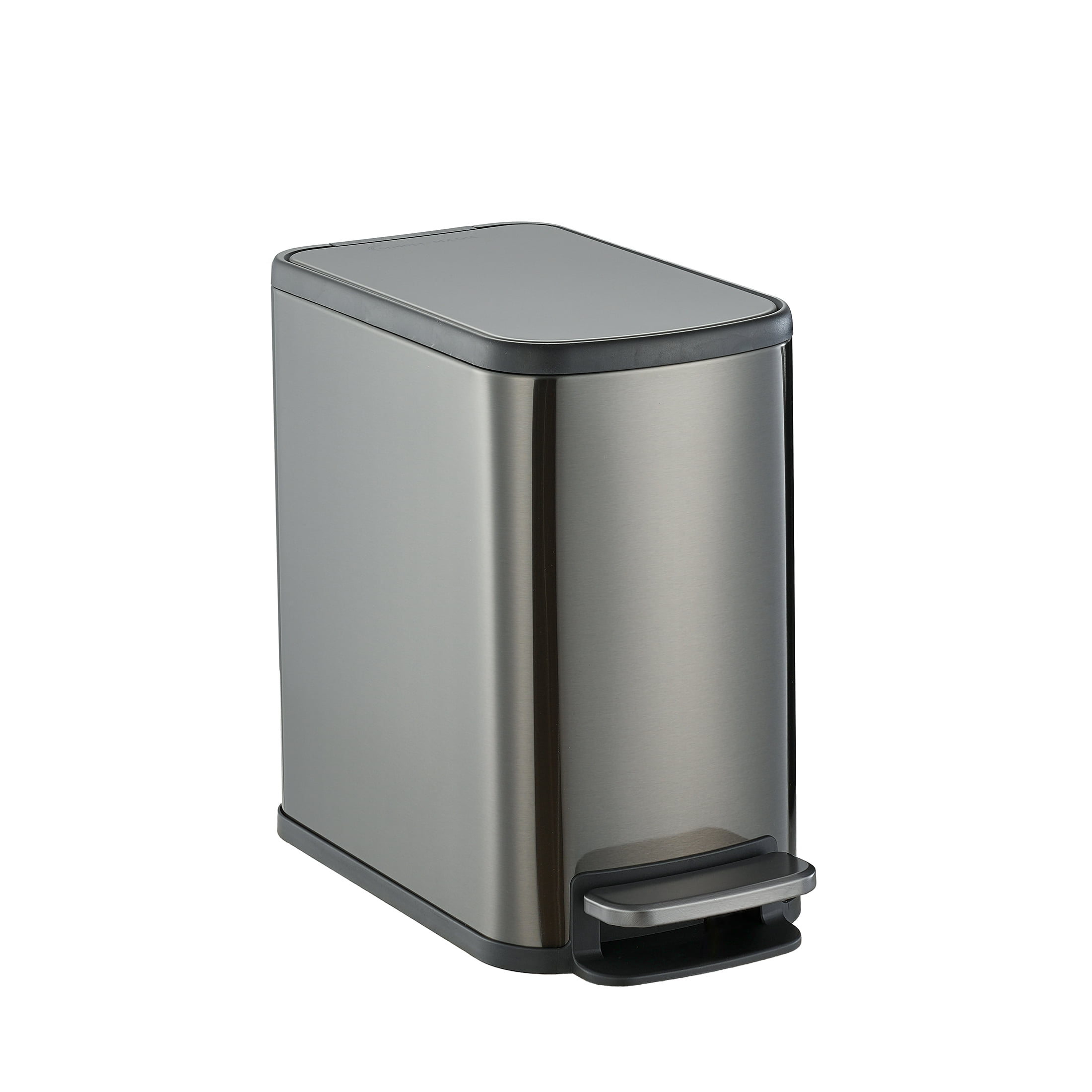 Simpli-Magic 1.6 Gallon Stainless Steel Bathroom Trash Can with Lid, Compact Step Pedal Garbage Bin, Gunmetal