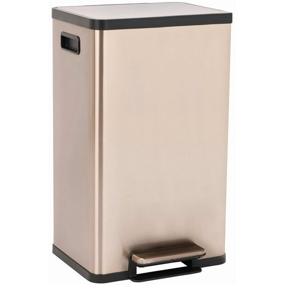 Simpli-Magic 13.2 Gallon (50L) Step Trash Can Kitchen Garbage Can with Slow-Close Lid Odor Control, Hands-Free, Easy to Clean, Brushed Stainless Steel (Rose Gold)