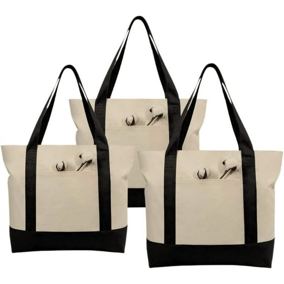 Simpli-Magic Canvas Tote Bag Reusable Canvas Bag for Everyday Use, 3-Pack, Black