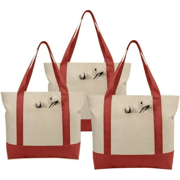 Simpli-Magic Canvas Tote Bag Reusable Canvas Bag for Everyday Use, 3-Pack, Red