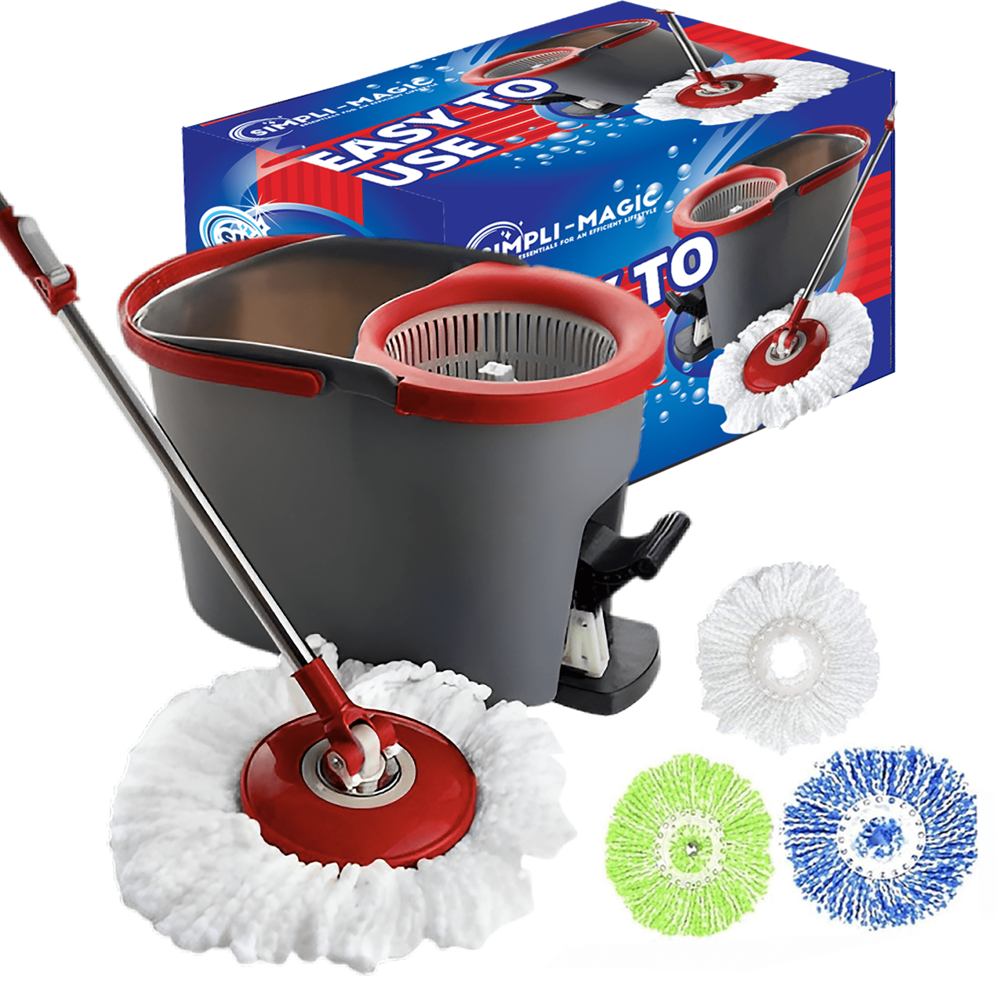 360° Spin Mop Bucket Set Plastic Wringer 2 Refill Microfibre Mop Heads  Spinning