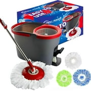 Simpli-Magic 360 Spin Mop and Bucket with Foot Pedal and Soap Dispenser & 3 Microfiber Heads, Red/Black