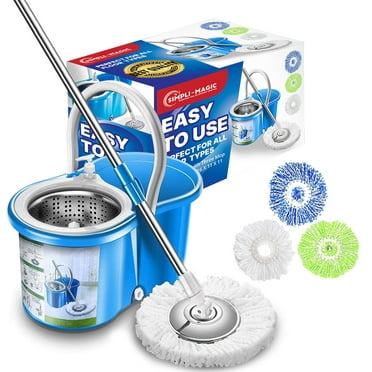 Simpli-Magic 360 Spin Mop and Bucket with Soap Dispenser & 4 Microfiber Heads, Blue