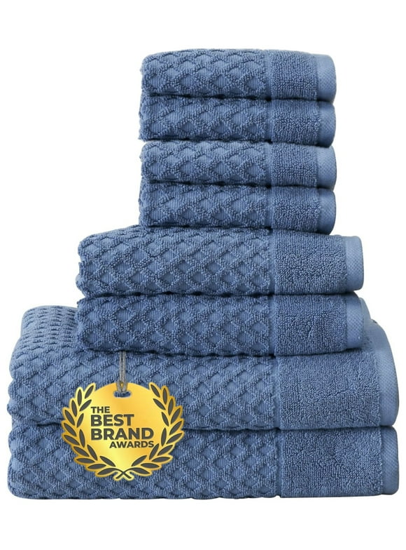 Simpli-Magic 8-Pc Bath Towel Set Cotton Diamond Waffle Towels for Bathroom, Blue