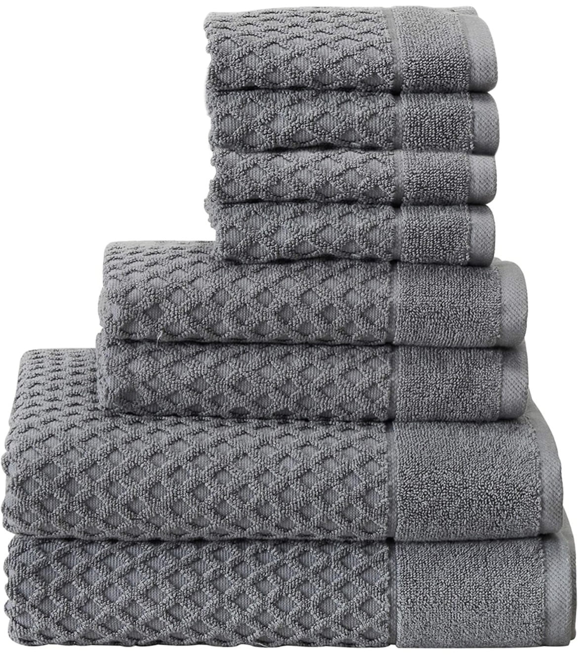 SimpliMagic 8Pc Bath Towel Set Cotton Diamond Waffle Towels for