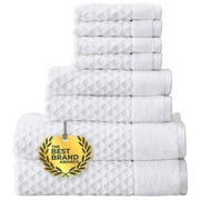 Simpli-Magic 8-Pc Bath Towel Set Cotton Diamond Waffle Towels for Bathroom, White