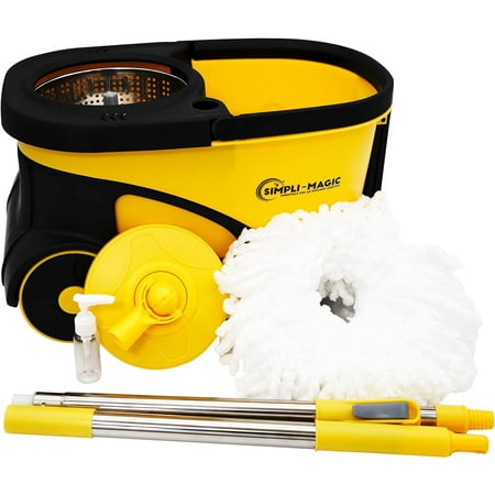 Simpli-Magic Commercial Spin Mop with Microfiber Mop Head Included and Stainless Steel Spinner (1 Microfiber Mop Head Included)