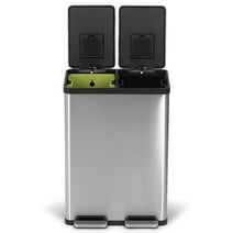 Simpli-Magic Dual Compartment Trash Can with Separate Foot Pedals Rectangular Stainless Steel Trash Bin, 60 L