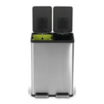 Simpli-Magic Dual Compartment Trash Can with Separate Foot Pedals Rectangular Stainless Steel Trash Bin, 60 L