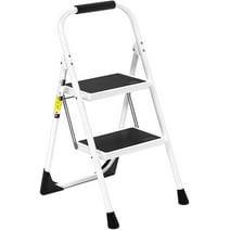 Simpli-Magic Folding Step Ladder 2-Step Foldable Step Stool with Anti-Slip Pedal, White