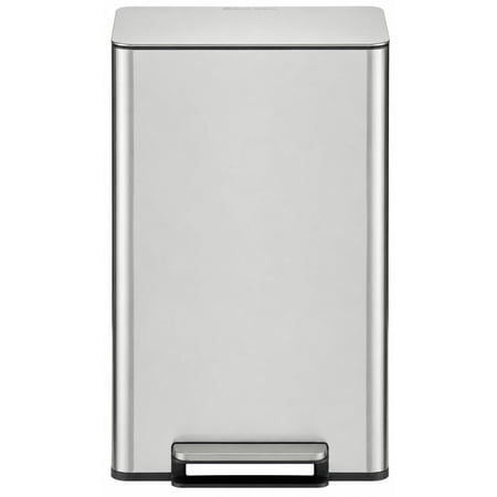 Simpli-Magic Kitchen Trash Can, 13.2 Gallon Stainless Steel Soft Close Step Garbage Bin with Infinity Edge Lid, Silver