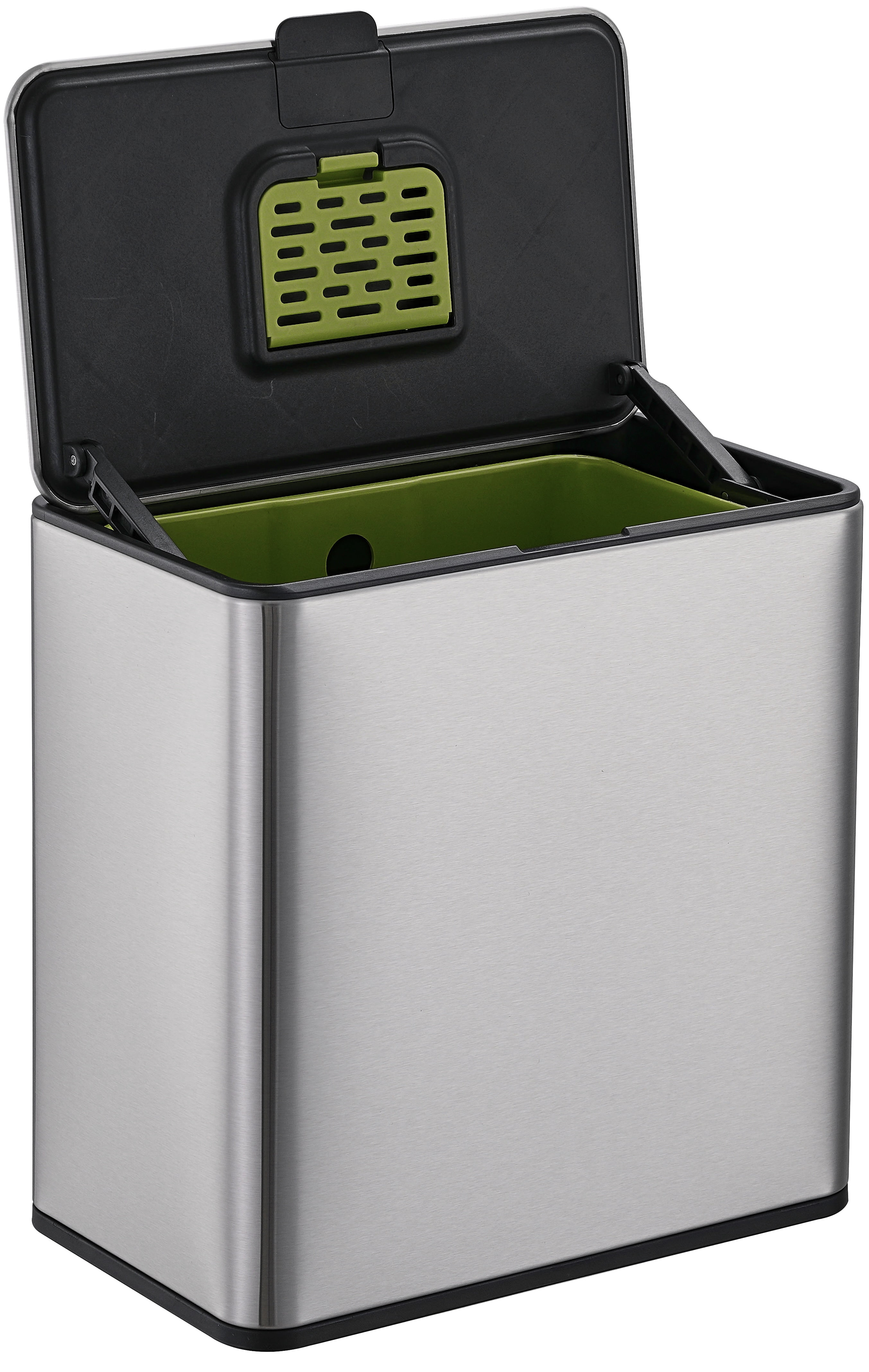 Simpli-Magic Kitchen Trash Can, 16 Gallon, Stainless Steel, Rectangular Step Garbage Bin With Lid, Dual Compartment Trash and Recycling, Silver