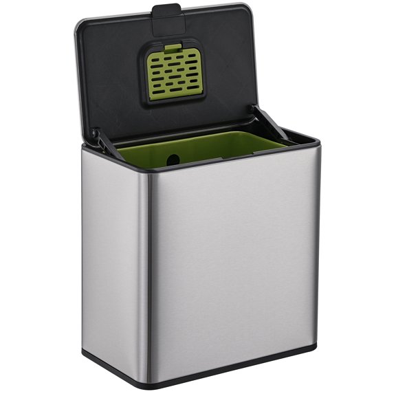 Simpli-Magic Kitchen Trash Can, 16 Gallon, Stainless Steel, Rectangular Step Garbage Bin With Lid, Dual Compartment Trash and Recycling, Silver