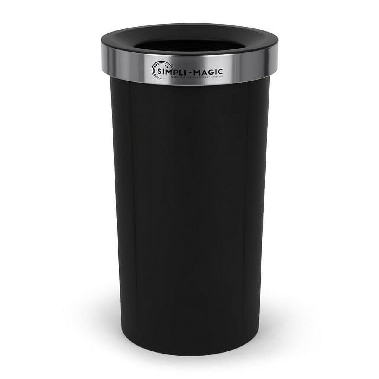 SimpliMagic Open Top Trash Can Garbage Bin for Kitchen, Office & Bedroom, Black 60L
